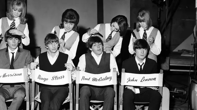 The actual Beatles on the set of A Hard Day's Night