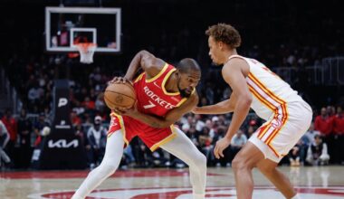 Kevin Durant scores 22, Reed Sheppard hits five threes to lead Houston Rockets to win in Atlanta’s home opener