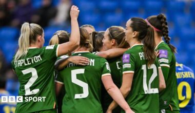 The Republic of Ireland celebrate Jamie Finn's goal