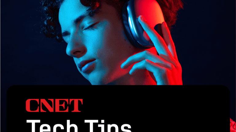 A person closes their eyes while enjoying listening to something on headphones. Below the text reads, "CNET Tech Tips."