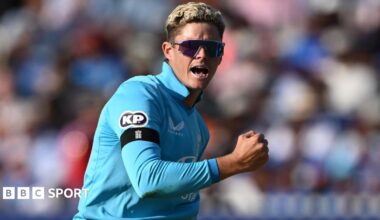 Jacob Bethell celebrates a wicket