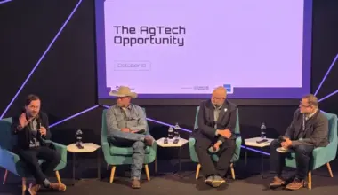 Four panellists sit on stage at Edmonton Tech Week.