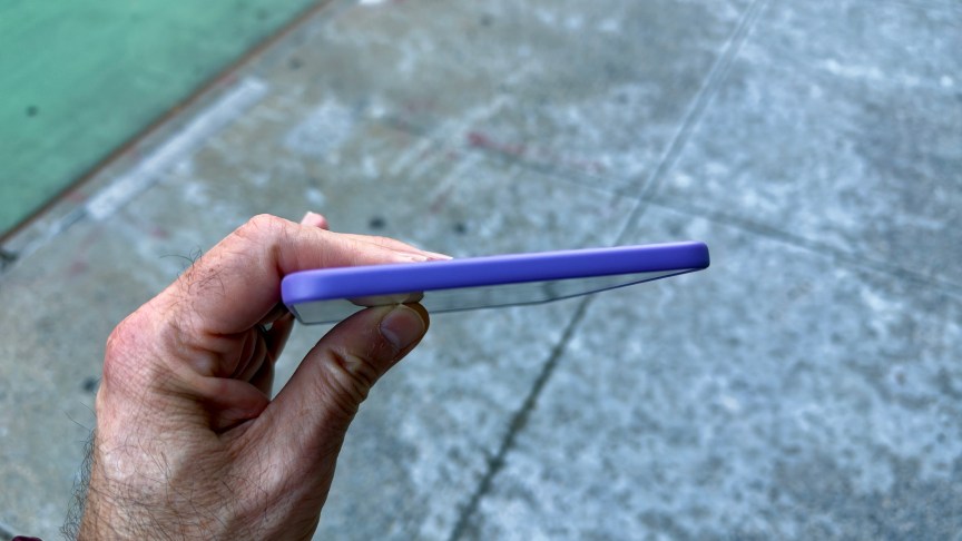 Showing how thin the ube Kindle 2026 is with a shot looking down on revealing its thickness.