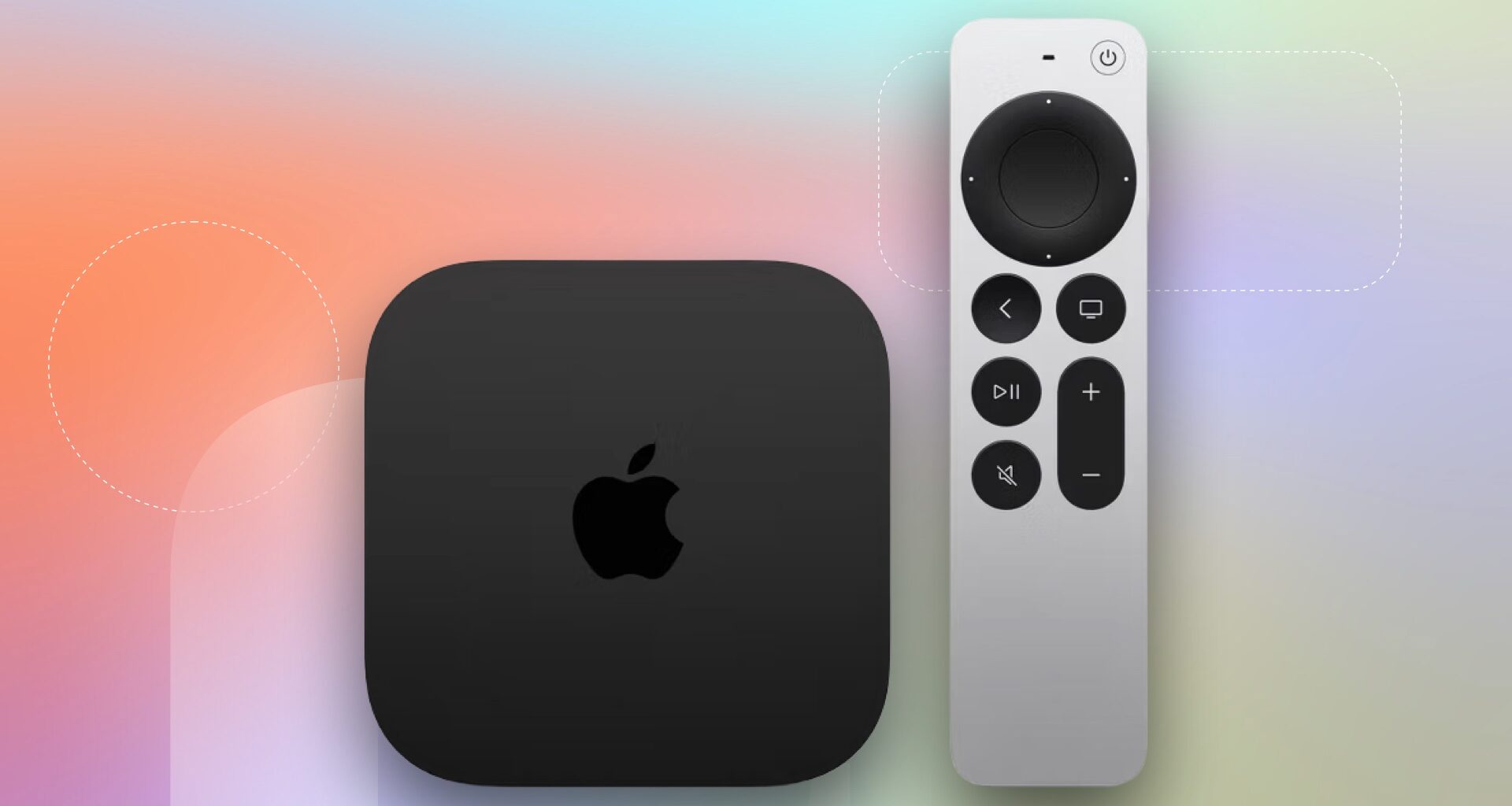 Apple TV 4K and remote on a pale background