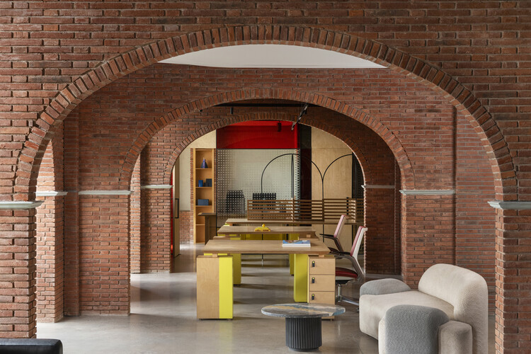The Mortar House Offices / Logic Design + Build - Interior Photography, Arch, Brick, Chair, Column, Arcade