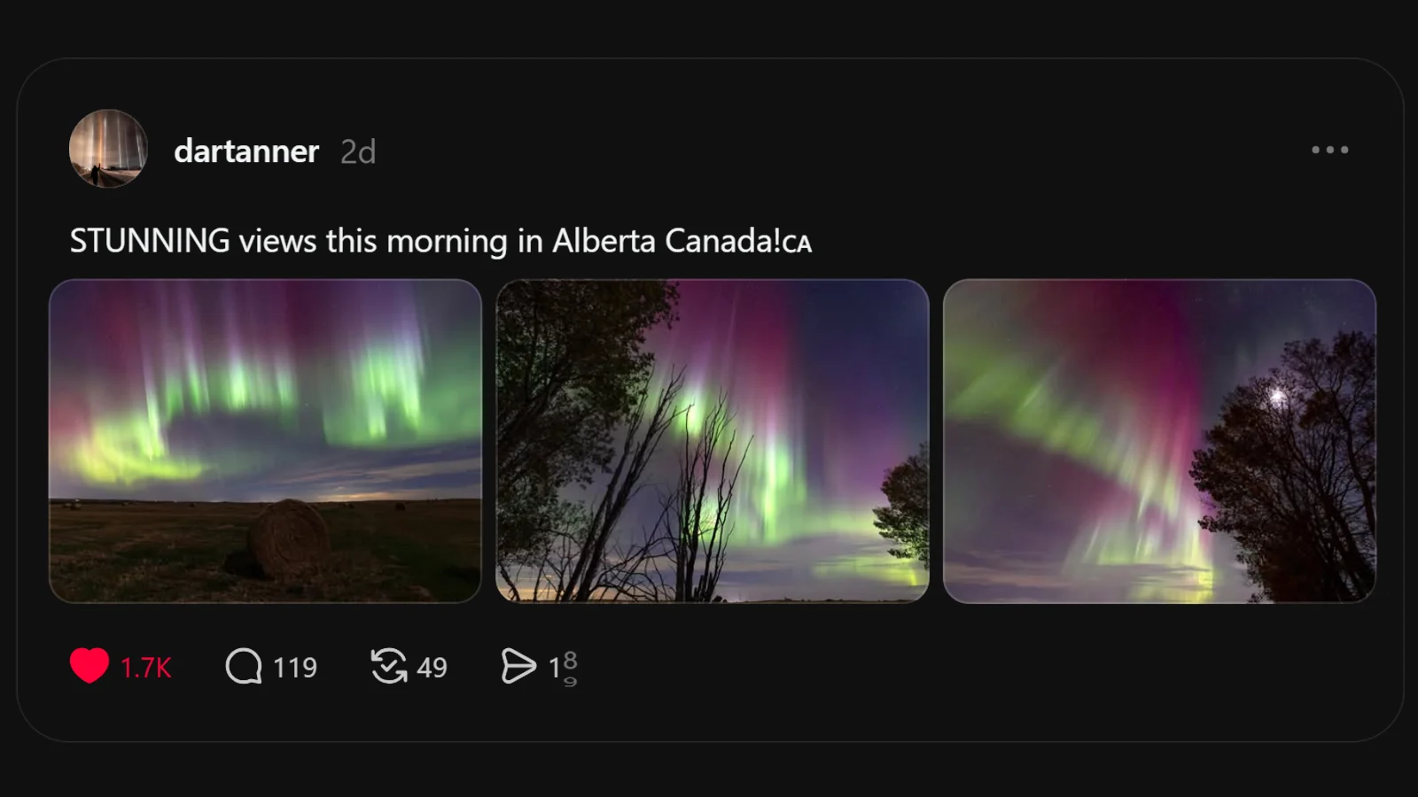 Dar Tanner - Auroras - Alberta - Oct 5 2026 - Threads