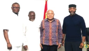 Kofi Adams (left), Minister of Sports and Recreation, with the leadership of the IMC
