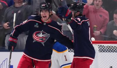 Matthew Knies scores twice, adds assist in debut with Blue Jackets