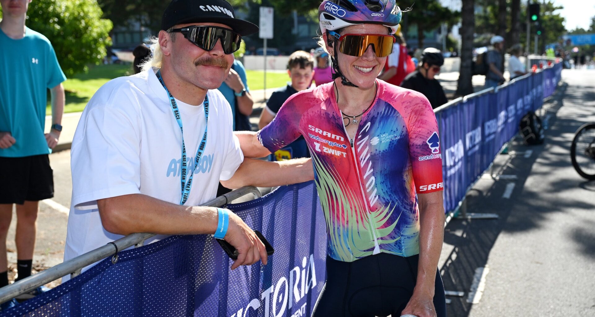 Tiffany Cromwell pictured at the Cadel Evans Great Ocean Road Race with her partner, Formula One driver Valtteri Bottas (Photo: Dario Belingheri/Getty Images)