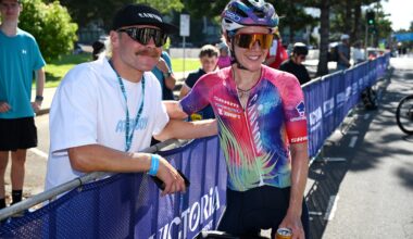 Tiffany Cromwell pictured at the Cadel Evans Great Ocean Road Race with her partner, Formula One driver Valtteri Bottas (Photo: Dario Belingheri/Getty Images)