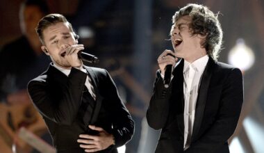 Liam Payne (L) and Harry Styles of One Direction perform onstage during the 2013 American Music Awards at Nokia Theatre L.A. Live on November 24, 2013 in Los Angeles, California.