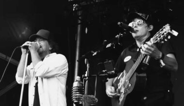 Eddie Vedder and Stephen Wilson Jr. onstage at Ohana Fest