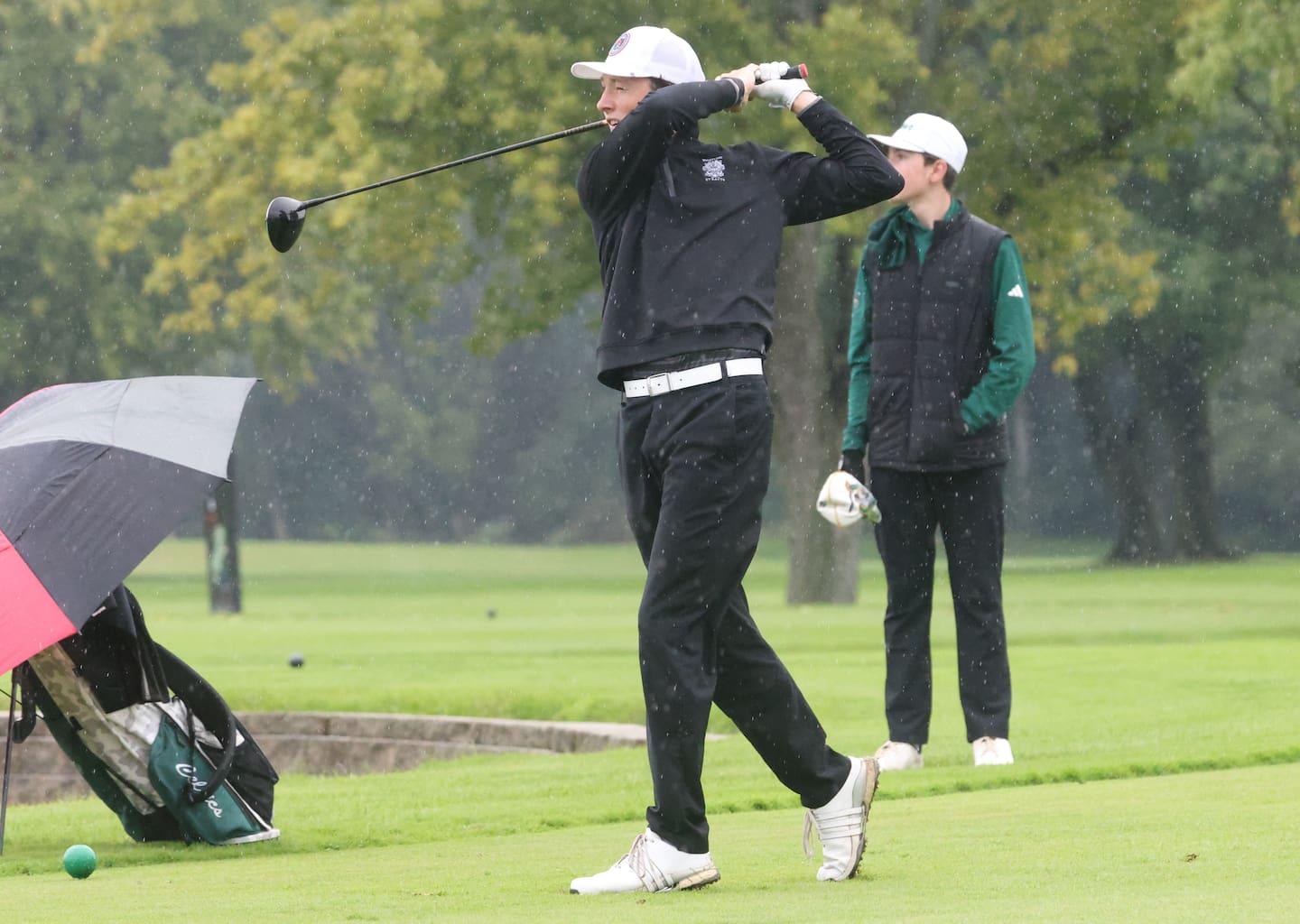 Ottawa's Bryer Harris tees off during the Class 2A Regional golf meet on Wednesday, Sept. 30, 2026 at Deer Park Golf Club in Oglesby.
