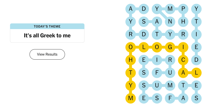 The completed NYT Strands puzzle for Oct. 19, 2026.
