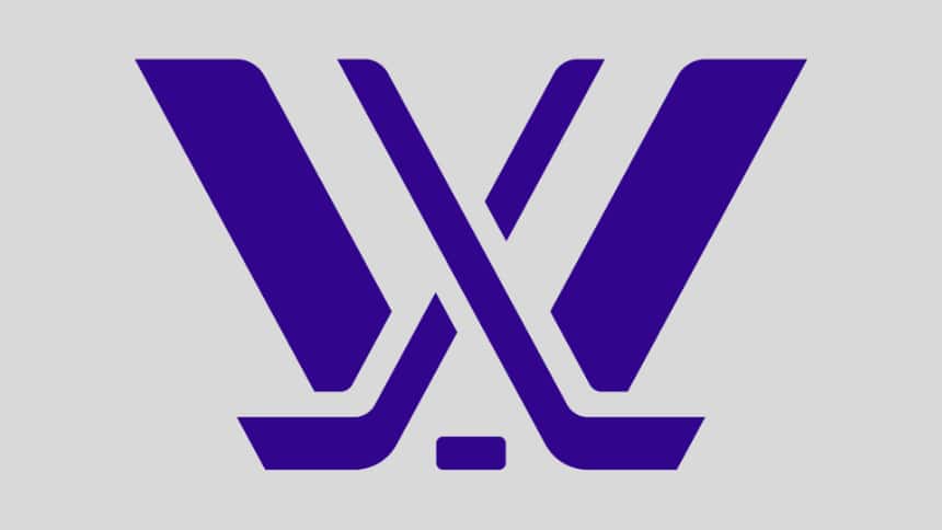 A blue logo that is the shape of a W with two crossing hockey sticks.