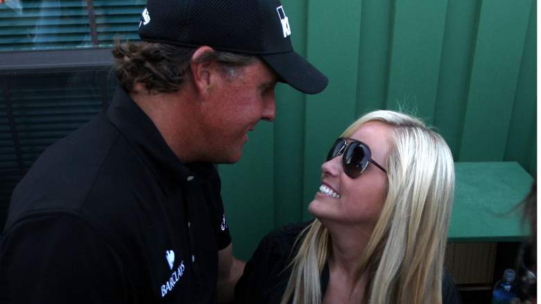 Phil Mickelson and Amy Mickelson during the final round of the 2010 Masters Tournament at Augusta National Golf Club on April 11, 2010