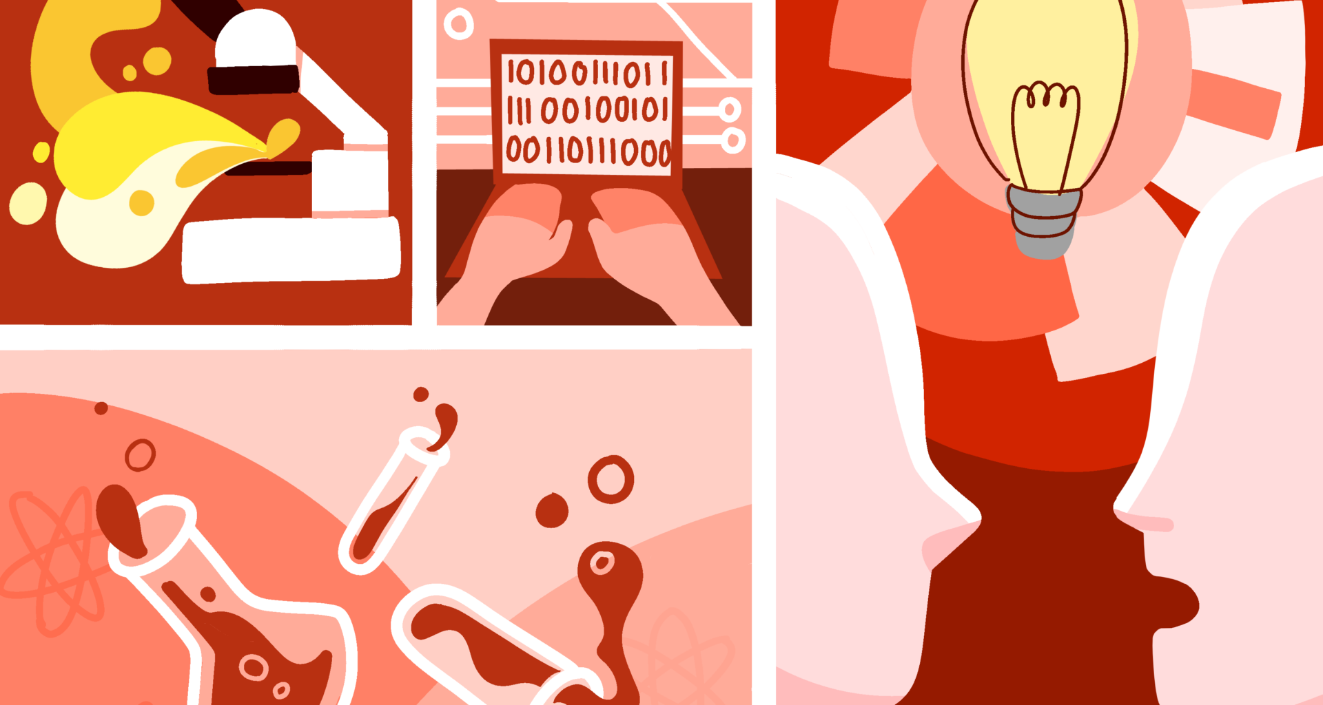 A graphic of icons representing scientific research.