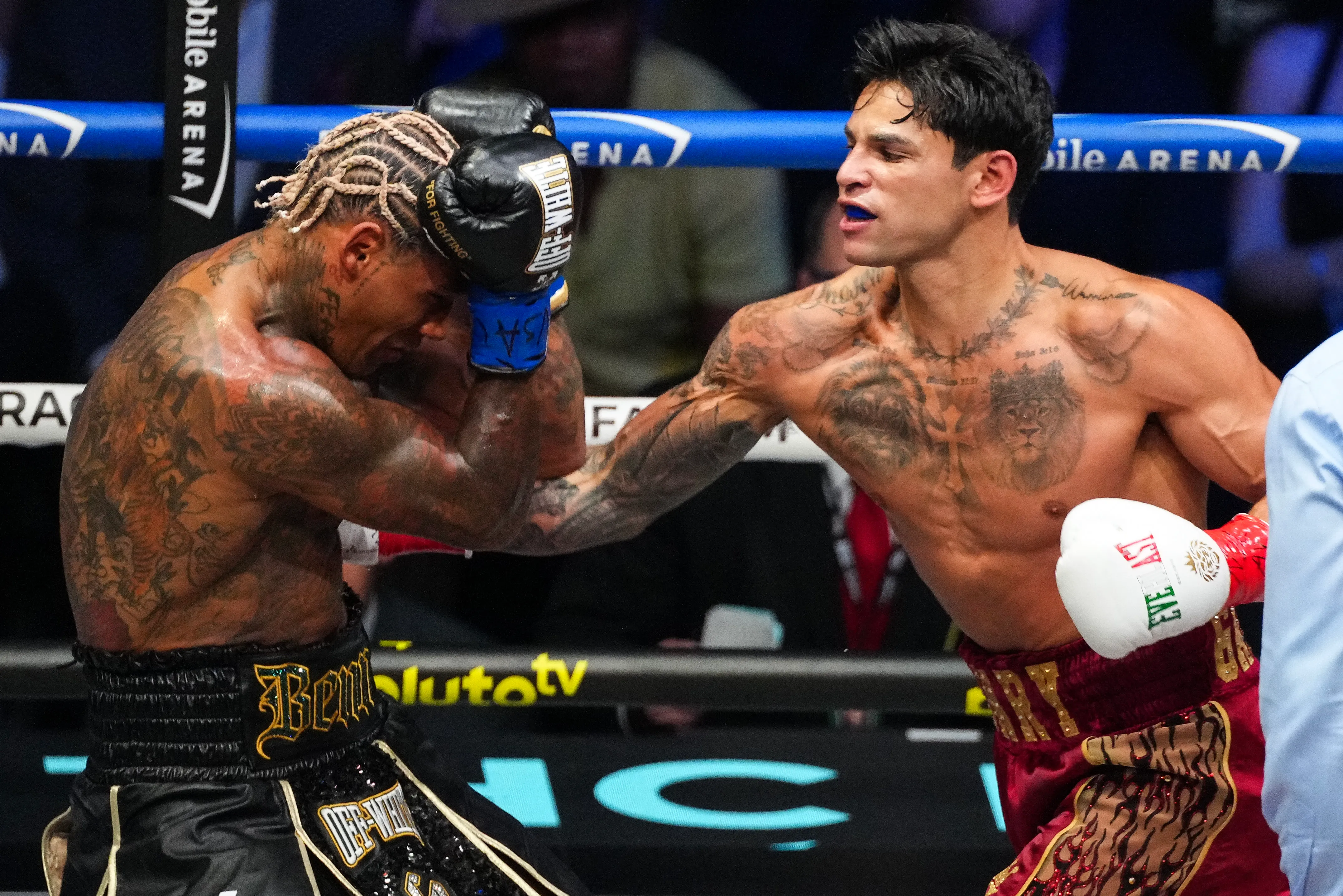 Ryan Garcia on the attack against Conor Benn during their September 12, 2026 showdown in Las Vegas