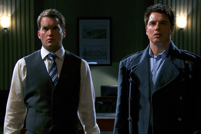 Gareth David Lloyd as Ianto Jones and John Barrowman as Captain Jack Harkness in Torchwood Gareth David Lloyd as Ianto Jones and John Barrowman as Captain Jack Harkness in Torchwood