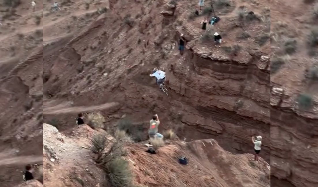 Tomas Lemoine sends bonkers canyon gap in Rampage practice