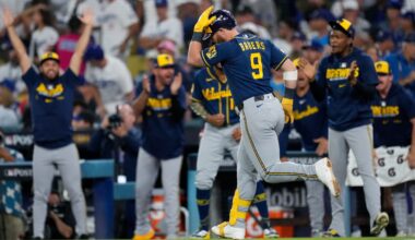 Brewers' big swings have Dodgers on the brink in NLCS