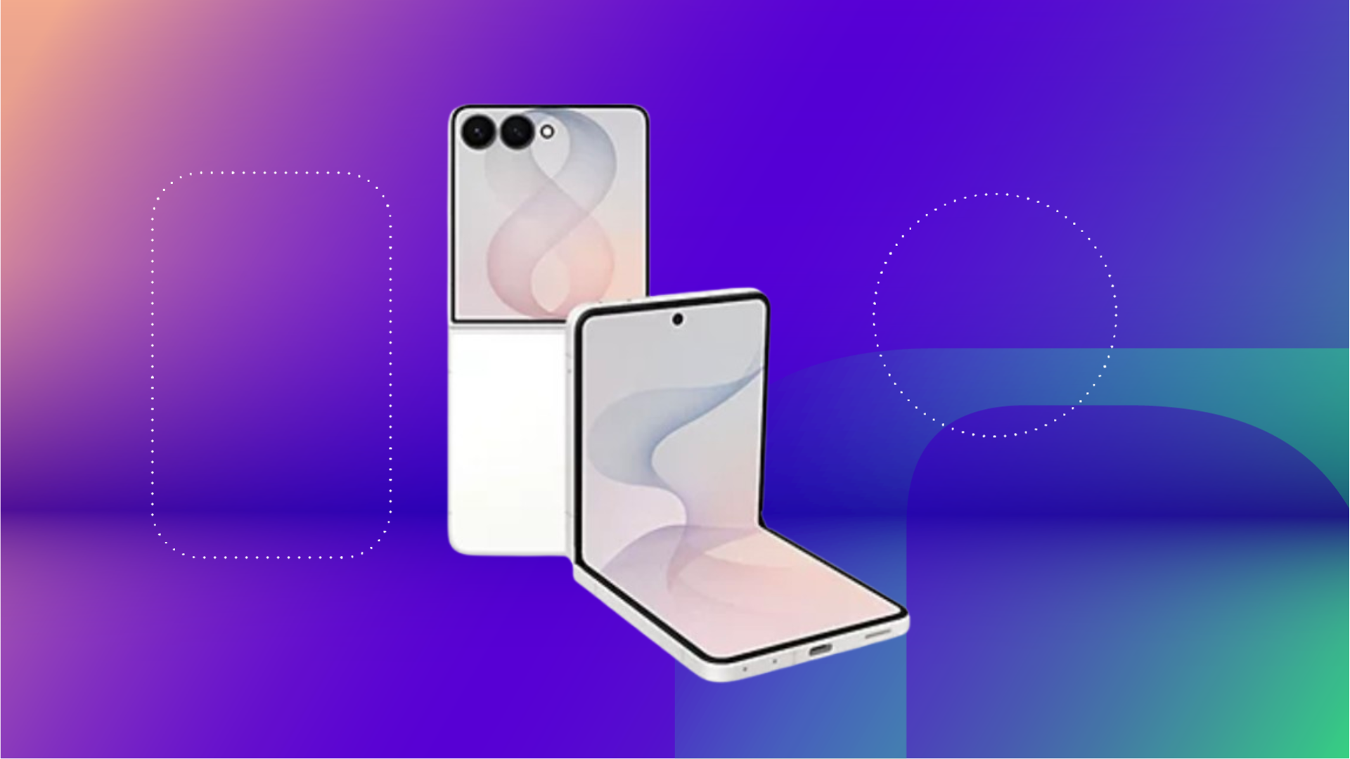 Samsung Galaxy Z Flip8 in cream against purple CNET background.