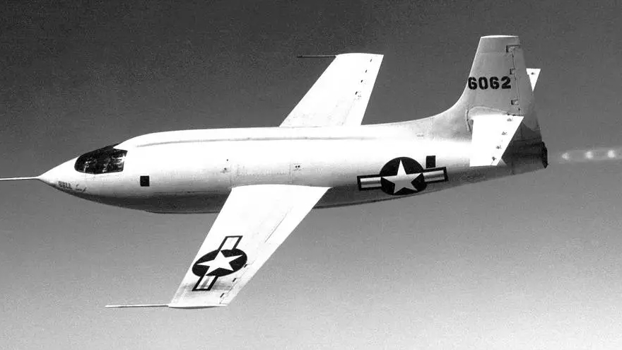 The Bell X-1 rocket plane was the first to break the supposed sound barrier (or Mach 1) on Oct. 14, 1947.