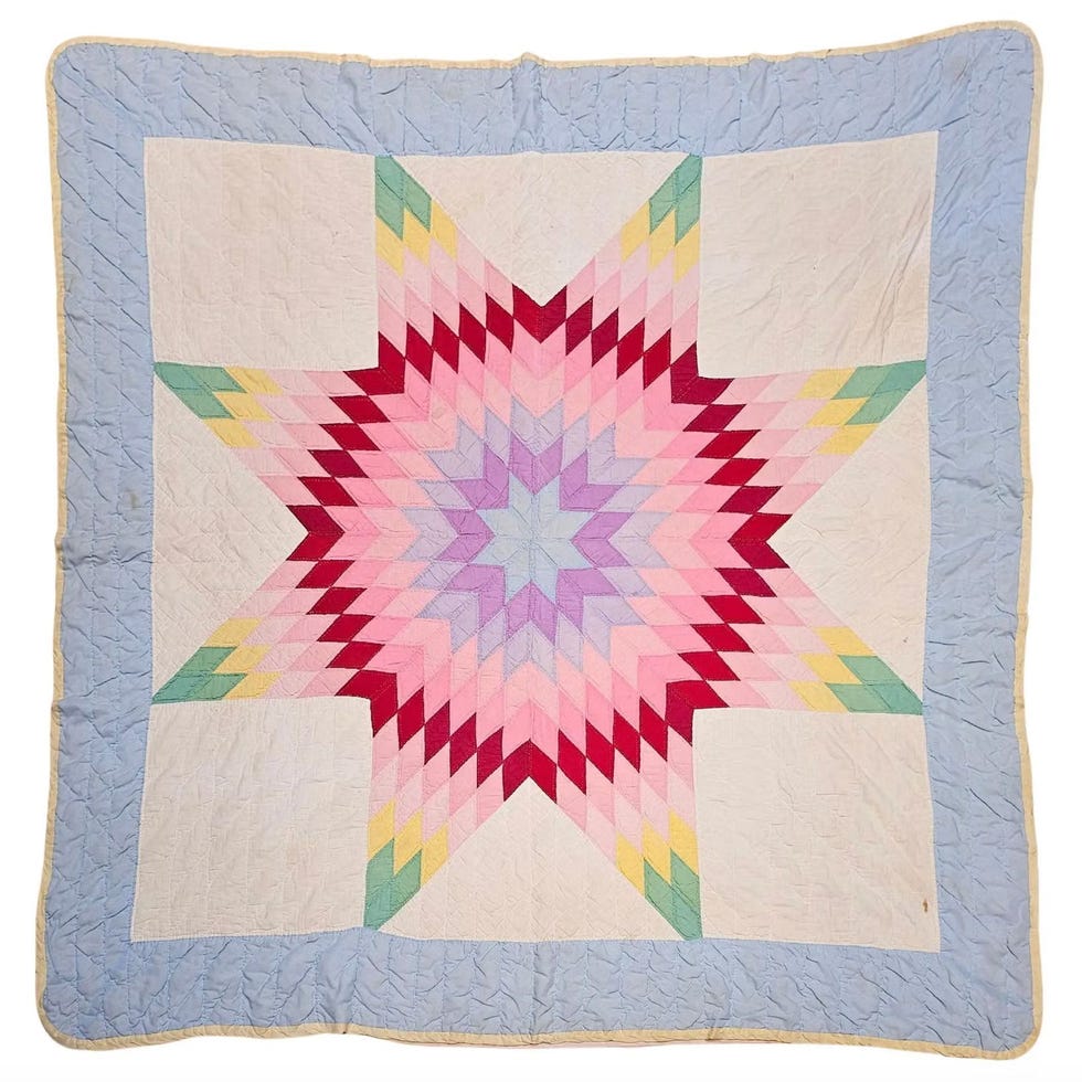 Vintage Hand-Stitched Lone Star Quilt, Cotton, Early 20th Century