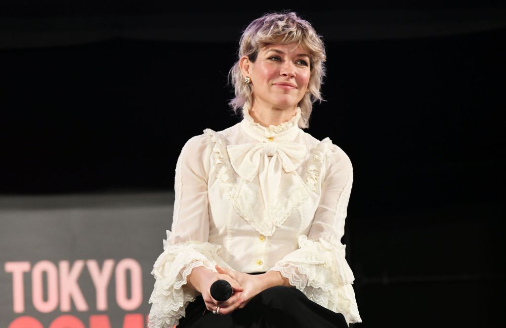 Actress Evangeline Lilly attends a celebrity talk event during Tokyo Comic Con.