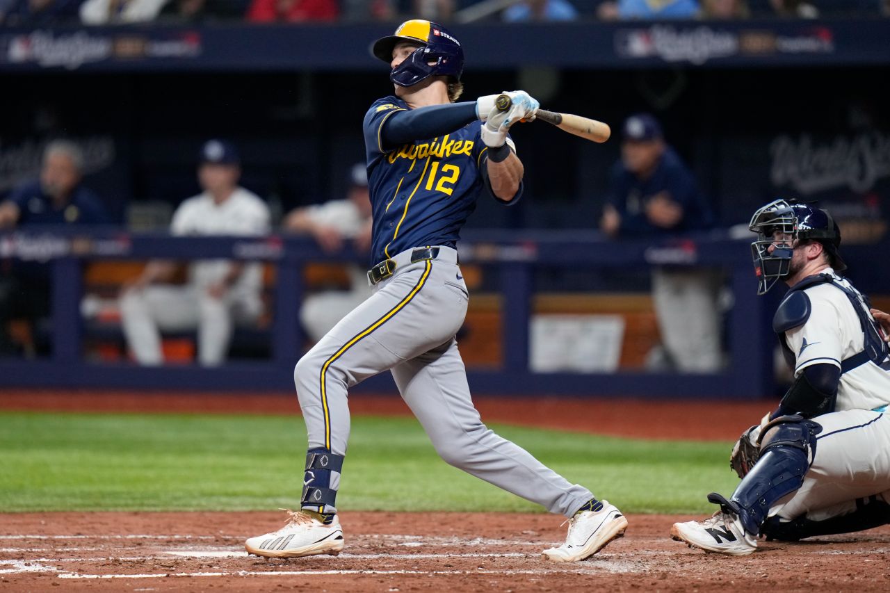 Rookie shortstop Cooper Pratt follows through on a base hit in the fifth inning.