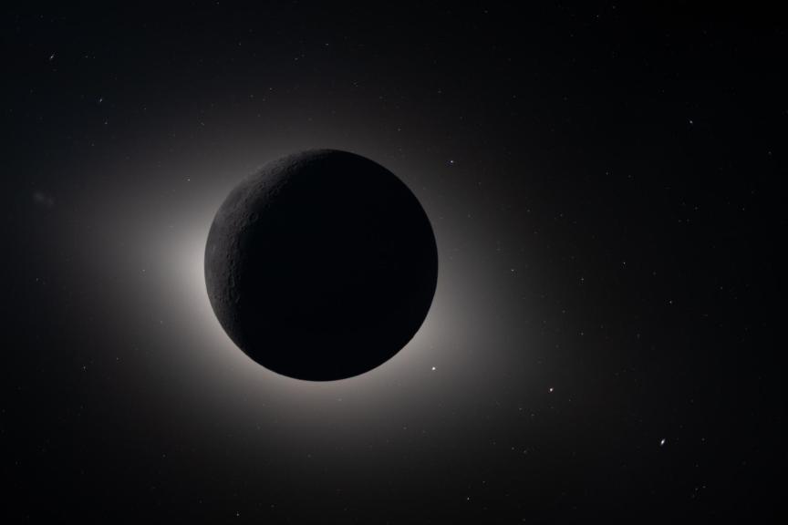 The photo is a picture of an ellipse taken from space. The overall color palette is dark.