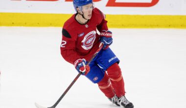 Forward Owen Beck, who was promoted from the AHL's Laval Rocket on Monday, skates during Canadiens training camp practice in Brossard on Sept. 18.