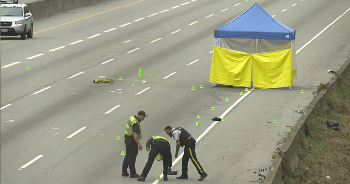 Highway 1 partially closed after man’s body found on road - BC