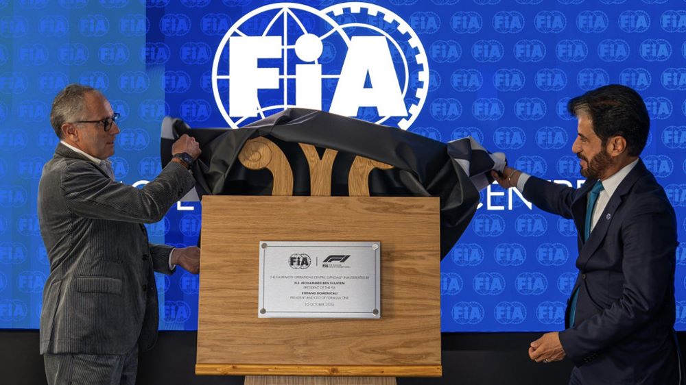 Stefano Domenicali and Mohammad Ben Sulayem at the opening of the FIA Remote Operations Center in Biggin Hill