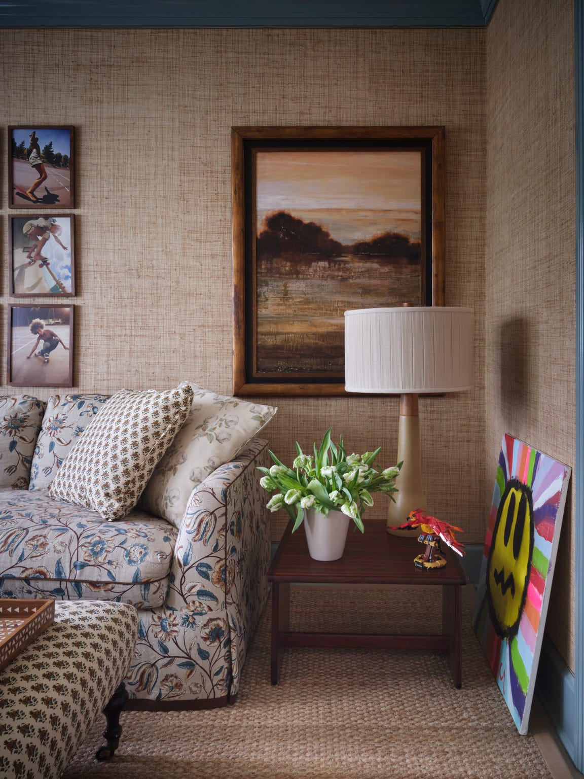wallpaper ideas Donald Robertson Home TV Room a brownish color living room