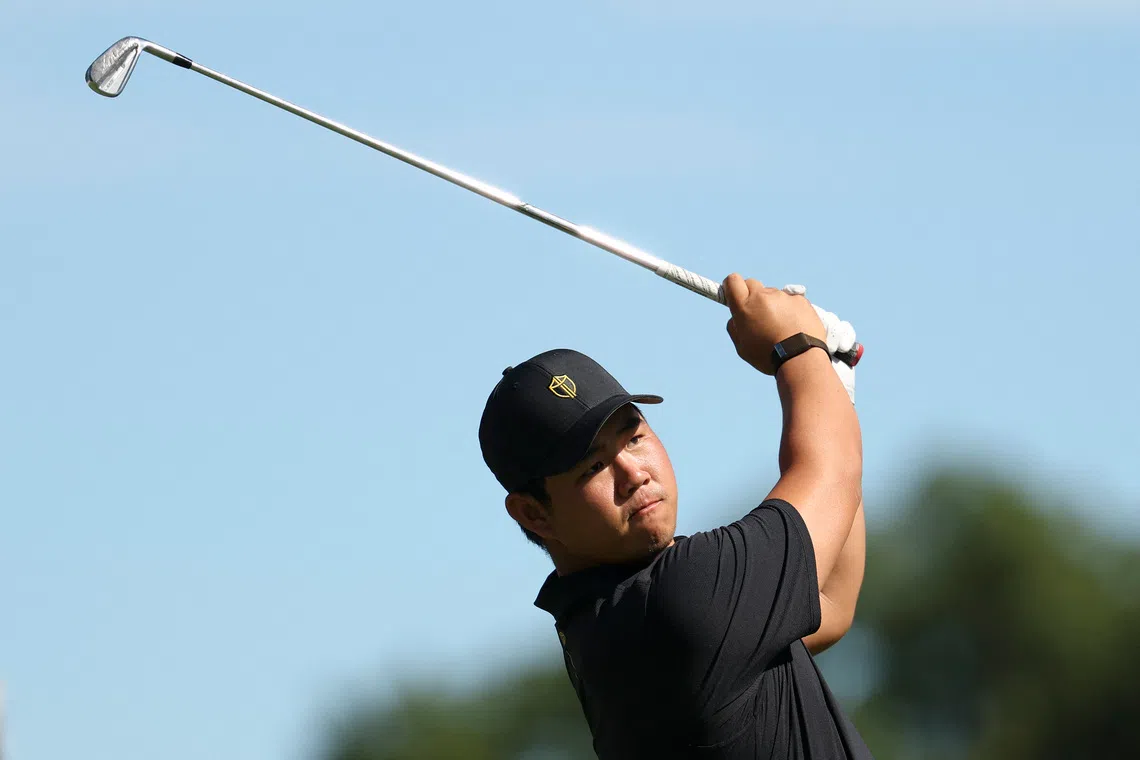 Tom Kim of South Korea started the day two shots back from the lead, but a brilliant five-under 65 took him a stroke clear with one round to play.