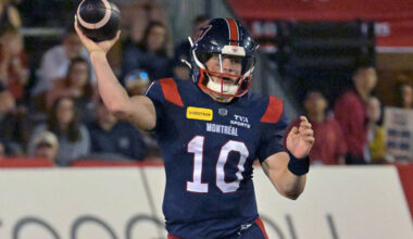Montreal Alouettes quarterback Davis Alexander (10).