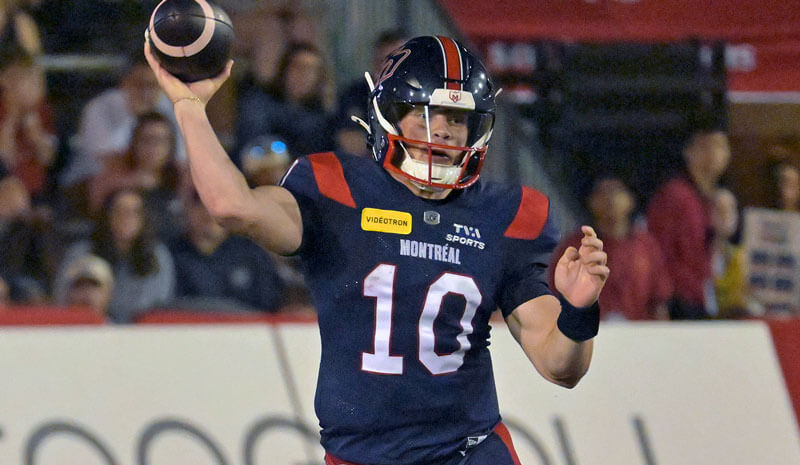 Montreal Alouettes quarterback Davis Alexander (10).