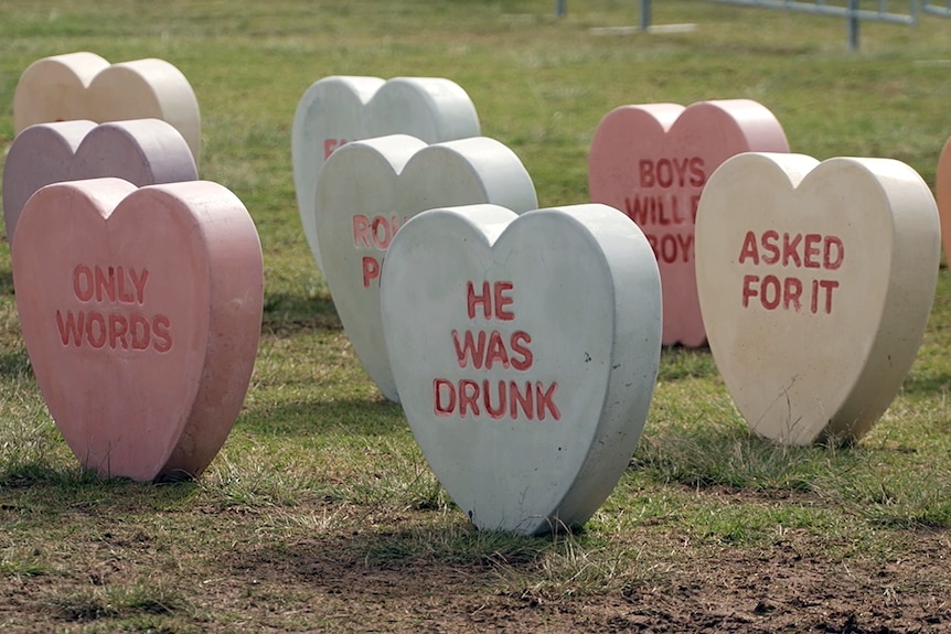 hand-polished concrete hearts as part of the sweetheart installation for sculptures by the sea 2026