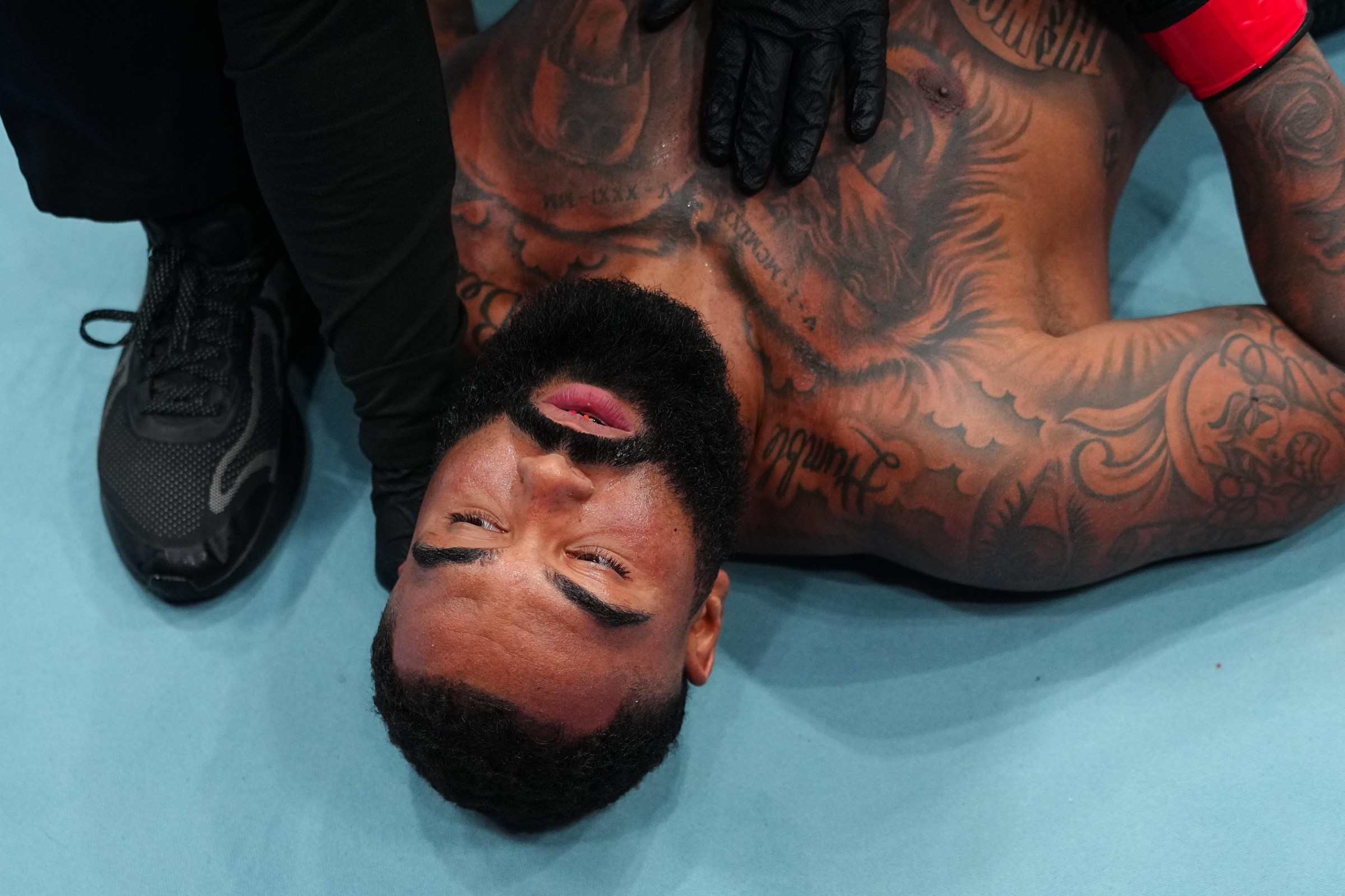 LOS ANGELES, CALIFORNIA - SEPTEMBER 19: Gable Steveson reacts after a knockout defeat against Sean Sharaf in a heavyweight fight during the UFC 331 event at Crypto.com Arena on September 19, 2026 in Los Angeles, California. (Photo by Chris Unger/Zuffa LLC)