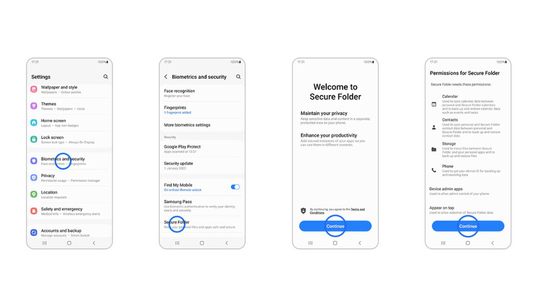 Steps to create Secure Folder on Samsung Galaxy.