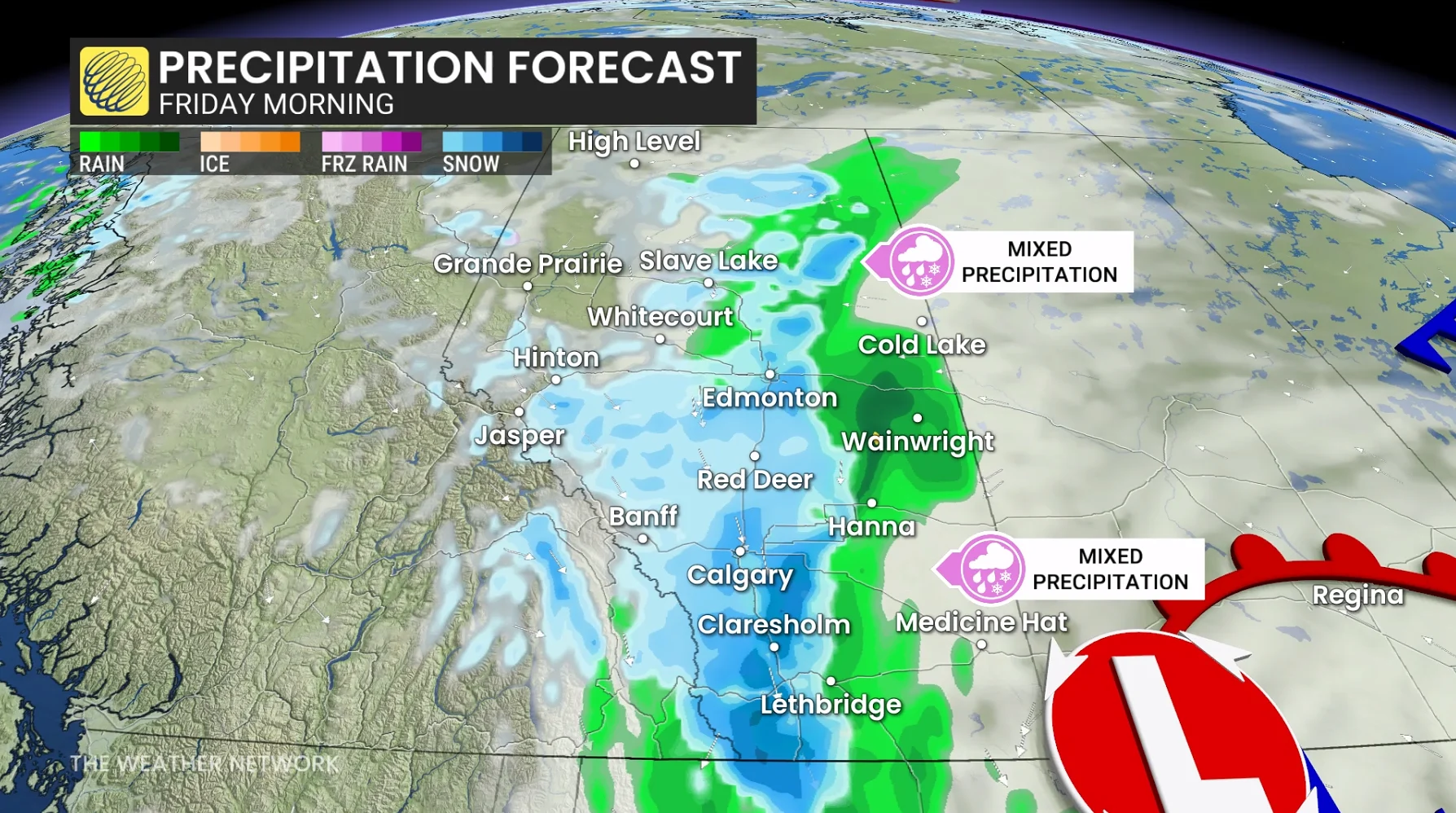 Prairies precipitation timing Friday morning