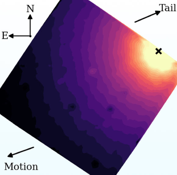 The spatial distribution of cyanogen around 3I/ATLAS. Image credit: Cochran et al., doi: 10.3847/PSJ/aea086.