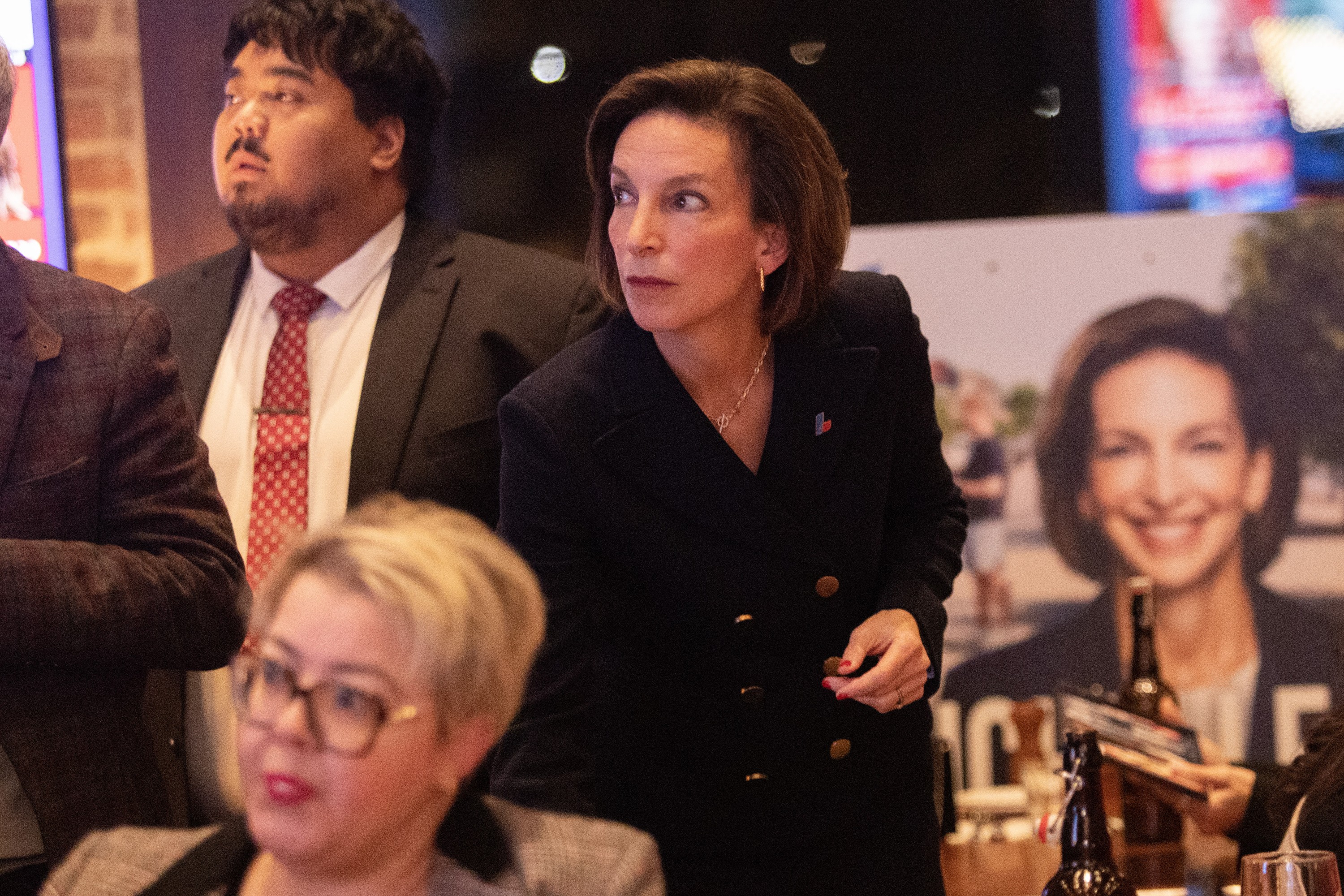 Quebec Liberal MNA Michelle Setlakwe watches as the announcement of a likely Parti Québécois government is made at a gathering of Liberal supporters in Montreal on provincial election day in Quebec.