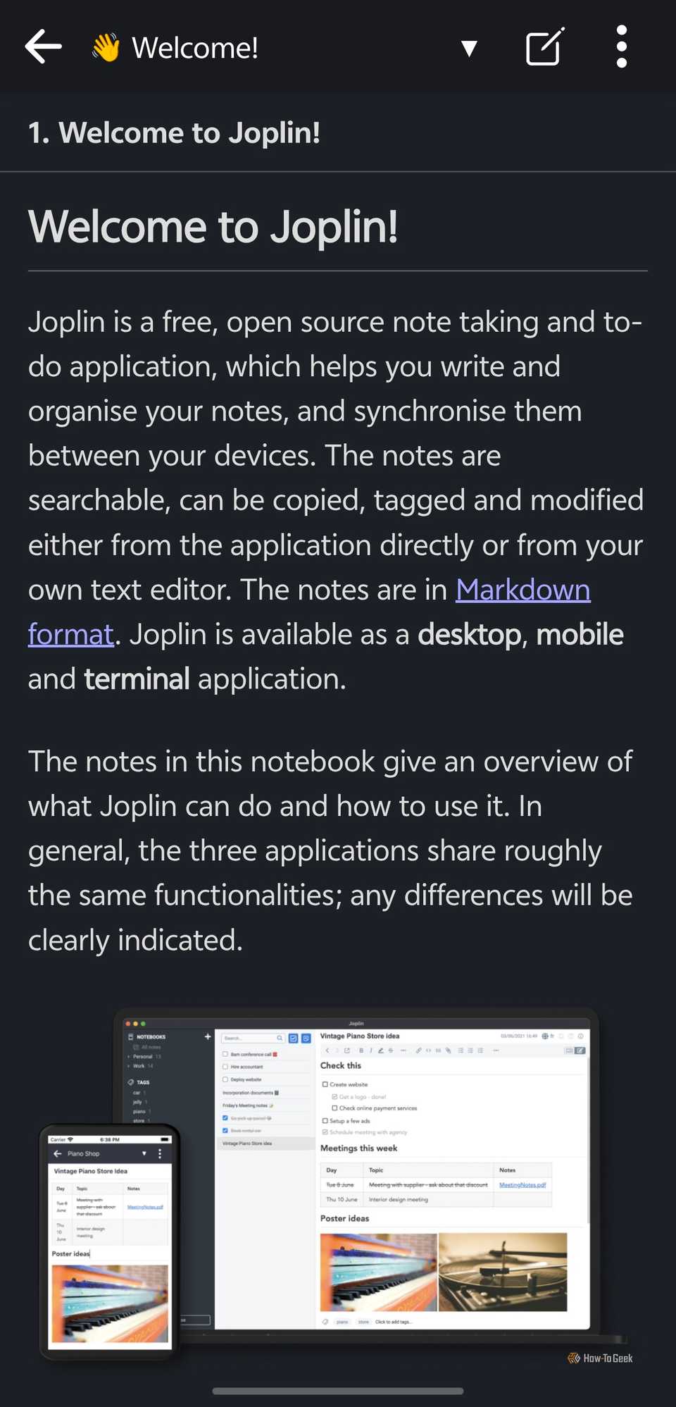 joplin note taking app welcome note