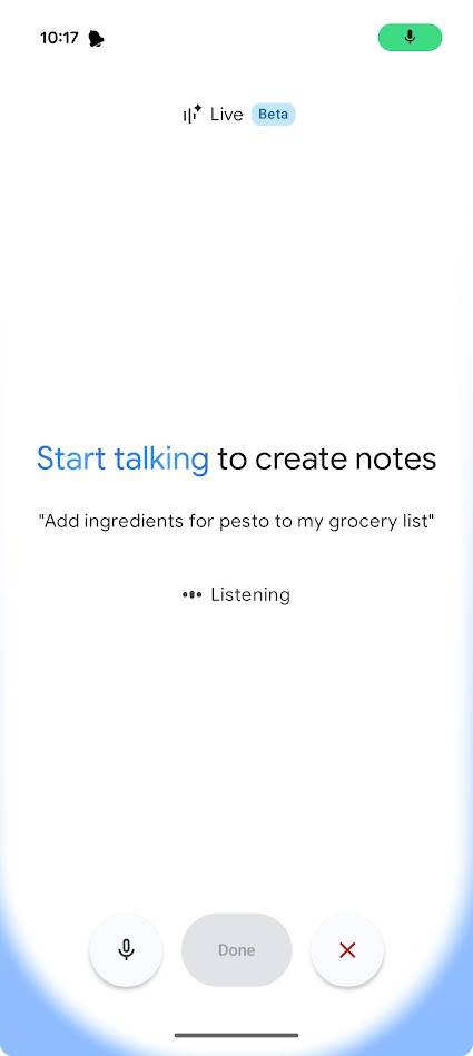 gemini live in google keep app
