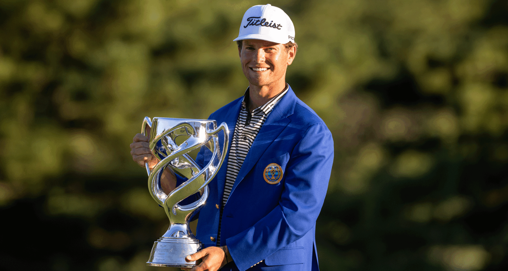 Michael Brennan poses with the Baycurrent Classic trophy after his win in 2026