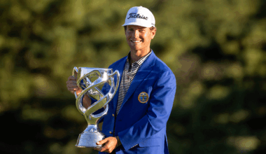 Michael Brennan poses with the Baycurrent Classic trophy after his win in 2026