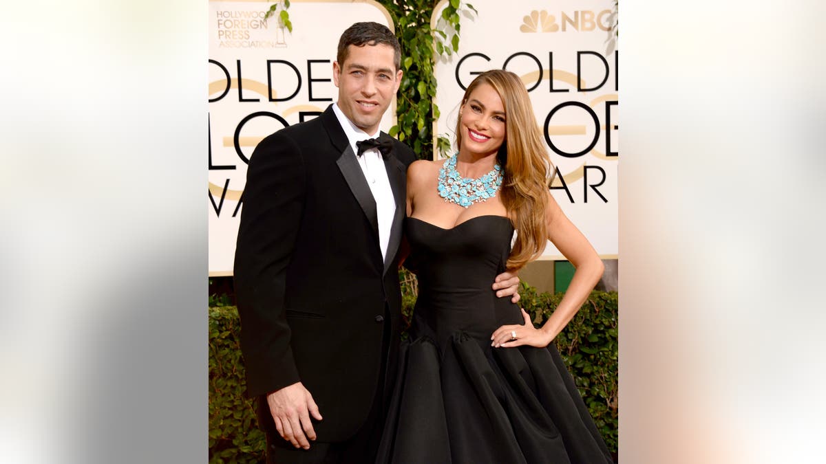 Nick Loeb and Sofia Vergara attend the Golden Globe Awards in Beverly Hills.