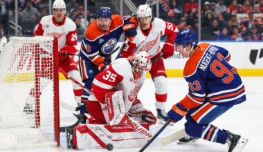 Oilers thwarted by rookie Red Wings goalie as depth salvages point